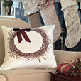 Wreath Handpainted Decorative Pillow in Red