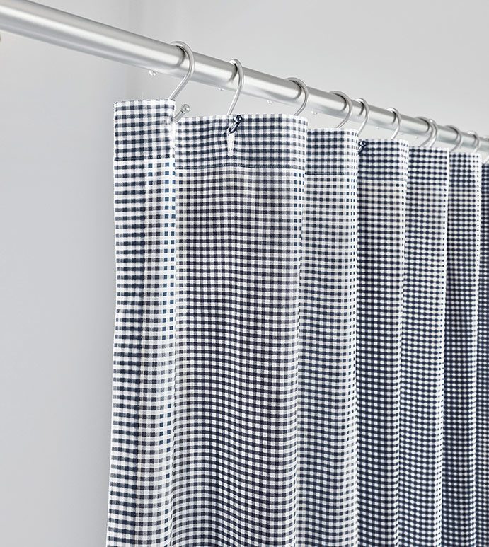 MALAYA GINGHAM SHOWER CURTAIN IN NAVY