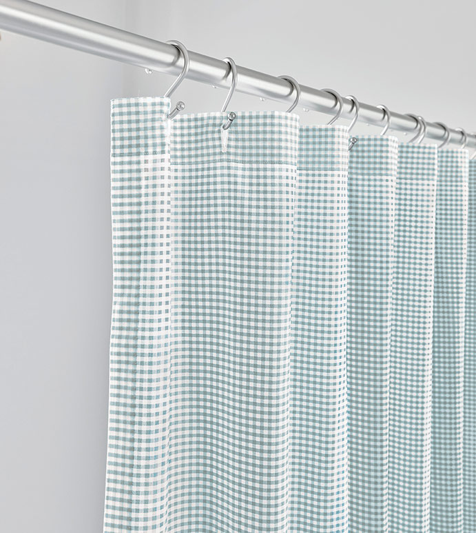 MALAYA GINGHAM SHOWER CURTAIN IN SEA