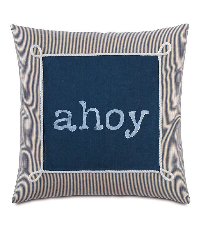 Bay Blockprinted Decorative Pillow in Ahoy