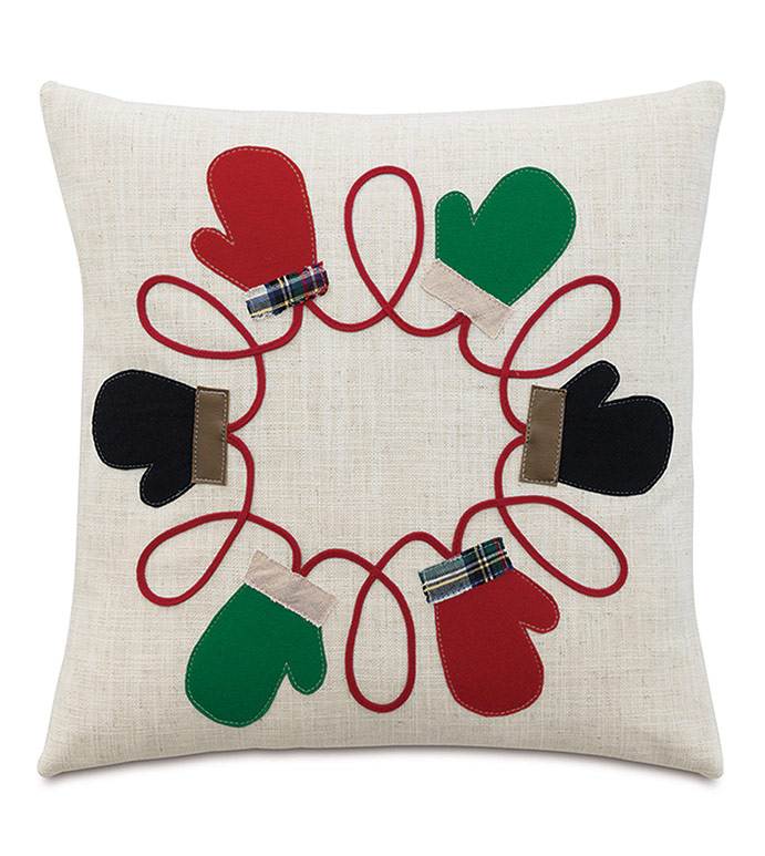 Mitten Applique Decorative Pillow