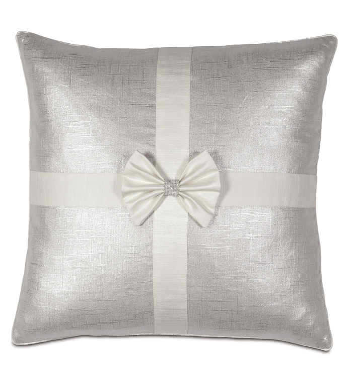 Gift Bow Decorative Pillow in Silver