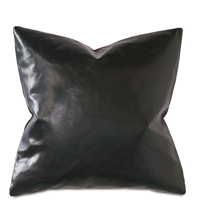 Tudor Leather Decorative Pillow in Onyx