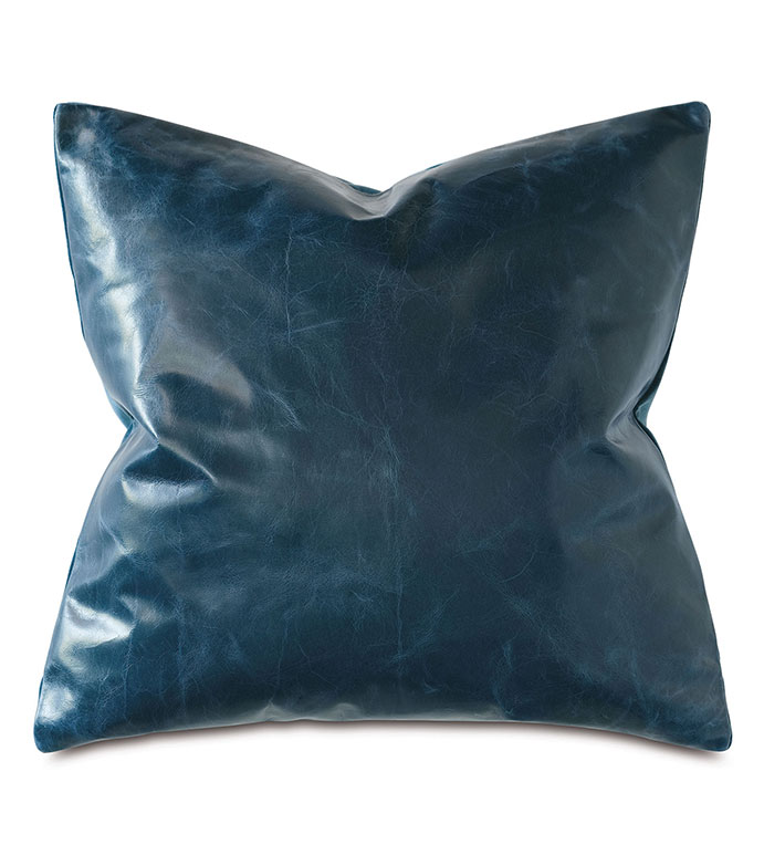 Tudor Leather Decorative Pillow in Ocean