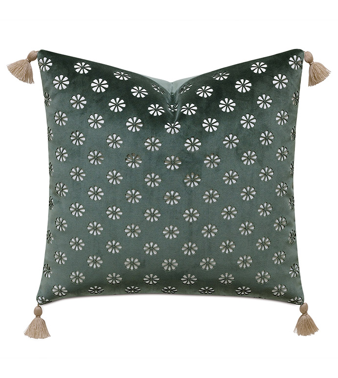 Mint Punch Lasercut Accent Pillow In Dark Green
