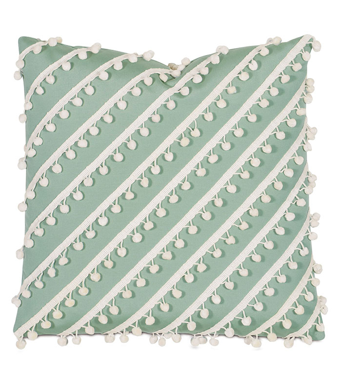 Cove Ball Trim Decorative Pillow in Celadon