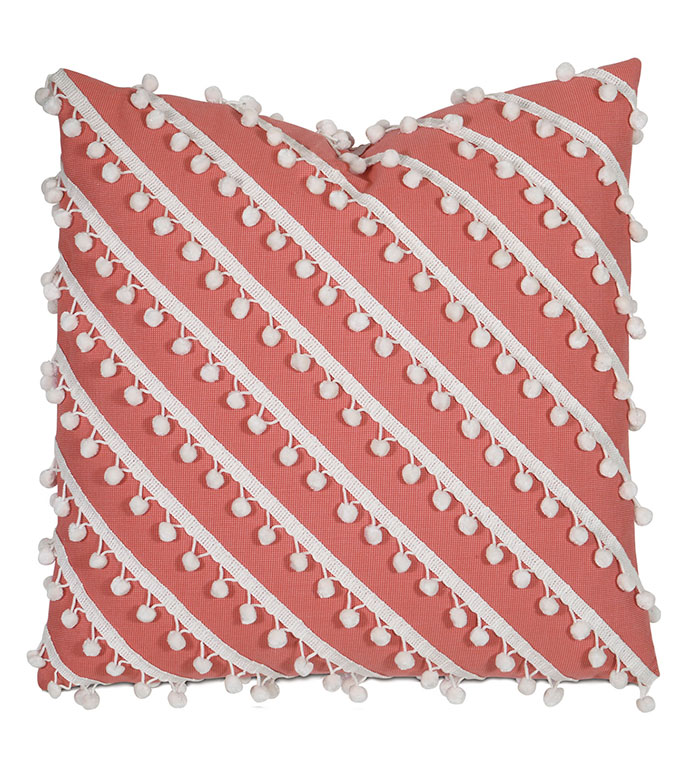 Cove Ball Trim Decorative Pillow in Coral