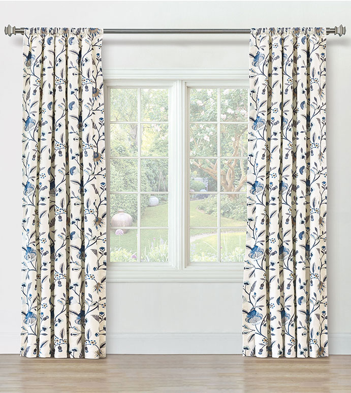 PROMENADE FLORAL CURTAIN PANEL IN BLUE