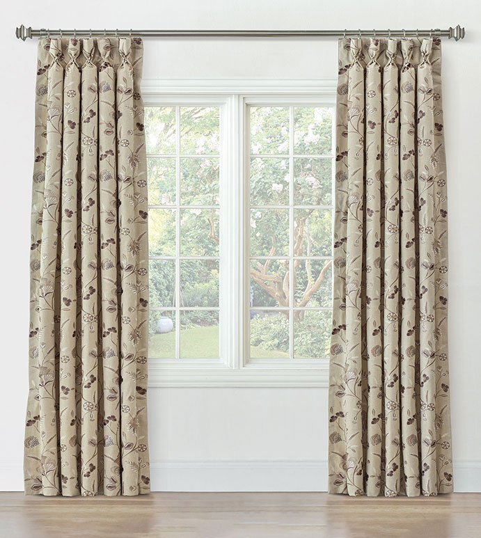PROMENADE FLORAL CURTAIN PANEL IN STONE