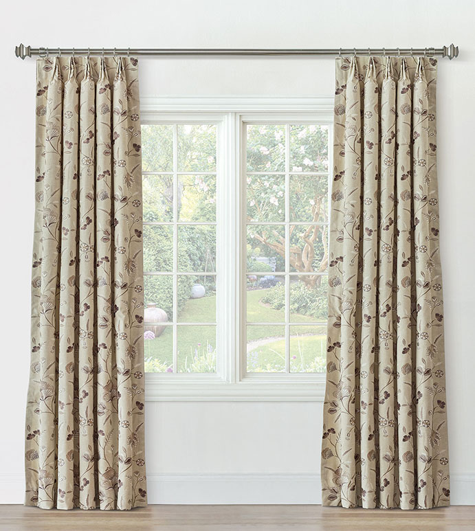 PROMENADE FLORAL CURTAIN PANEL IN STONE