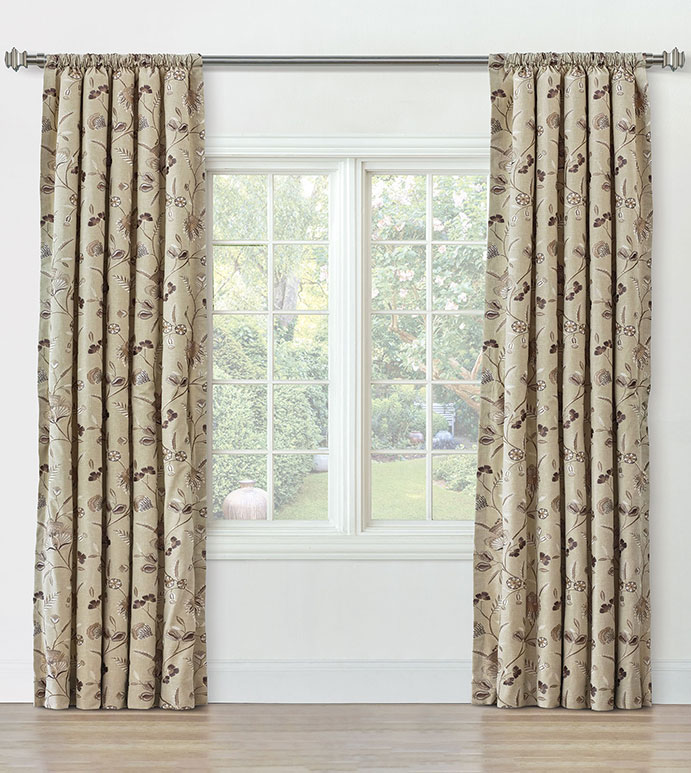 PROMENADE FLORAL CURTAIN PANEL IN STONE