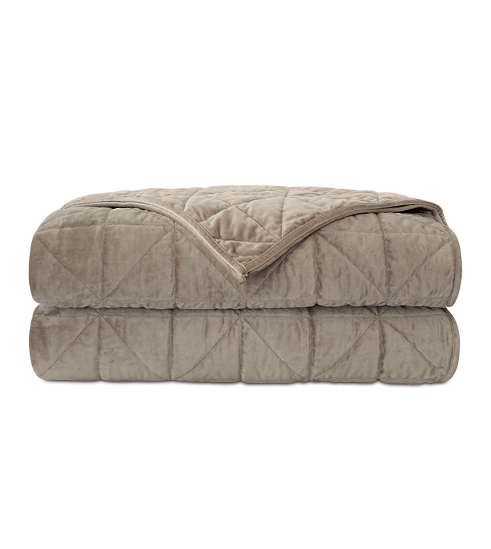 Nova Quilted Velvet Coverlet in Fawn