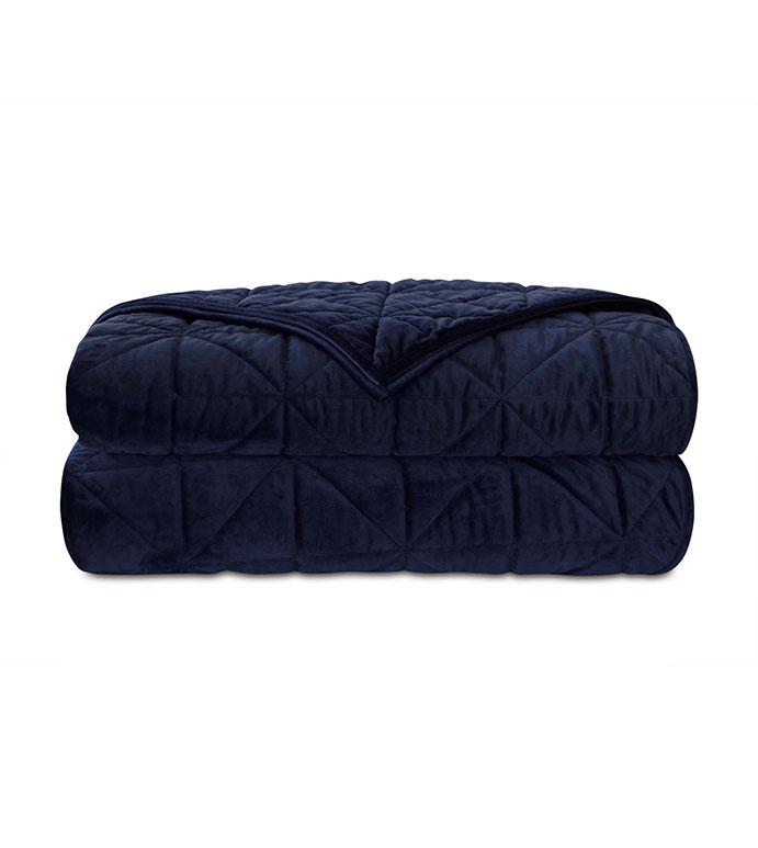 Nova Quilted Velvet Coverlet in Indigo