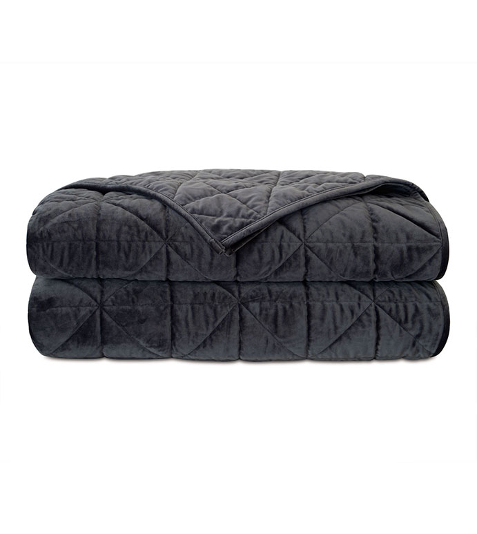 Nova Quilted Velvet Coverlet in Slate