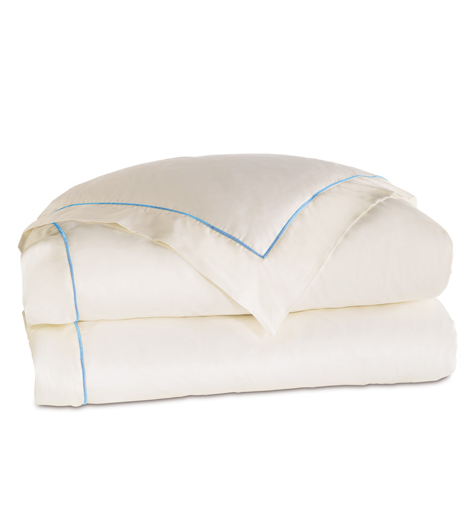 Linea Velvet Ribbon Duvet Cover In Ivory & Azure