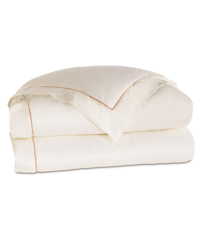 Linea Velvet Ribbon Duvet Cover In Ivory & Nectar
