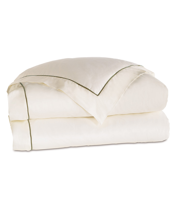 Linea Velvet Ribbon Duvet Cover In Ivory & Oliva
