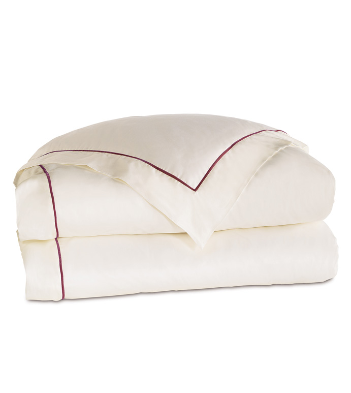 Linea Velvet Ribbon Duvet Cover In Ivory & Shiraz