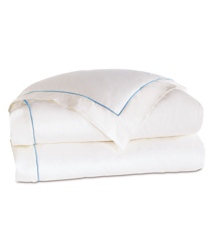 Linea Velvet Ribbon Duvet Cover In White & Azure