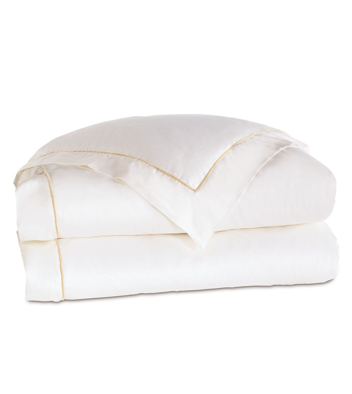 Linea Velvet Ribbon Duvet Cover In White & Ecru