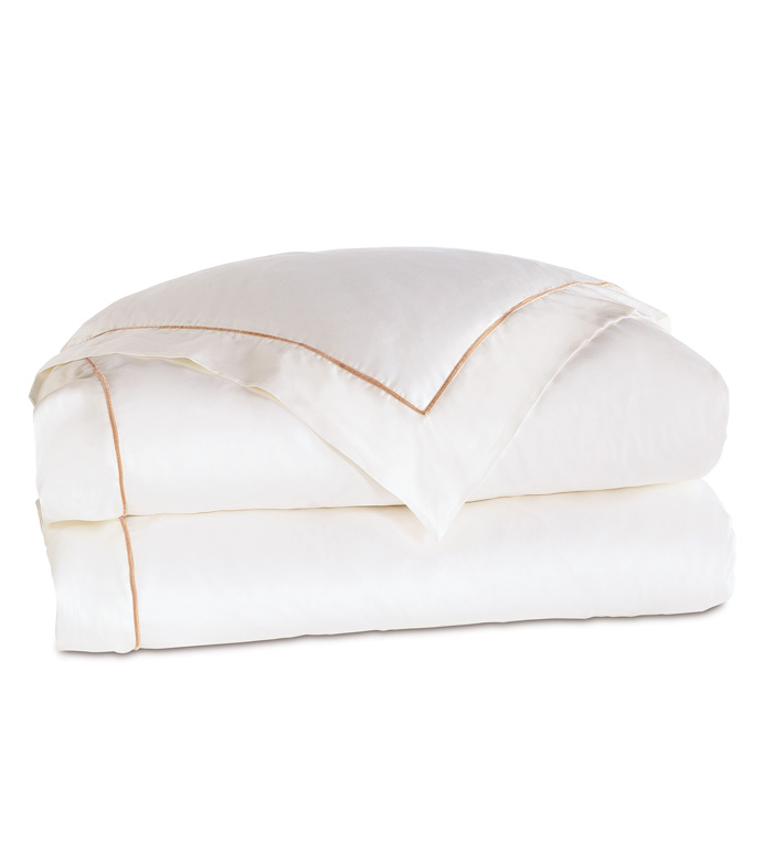 Linea Velvet Ribbon Duvet Cover In White & Nectar