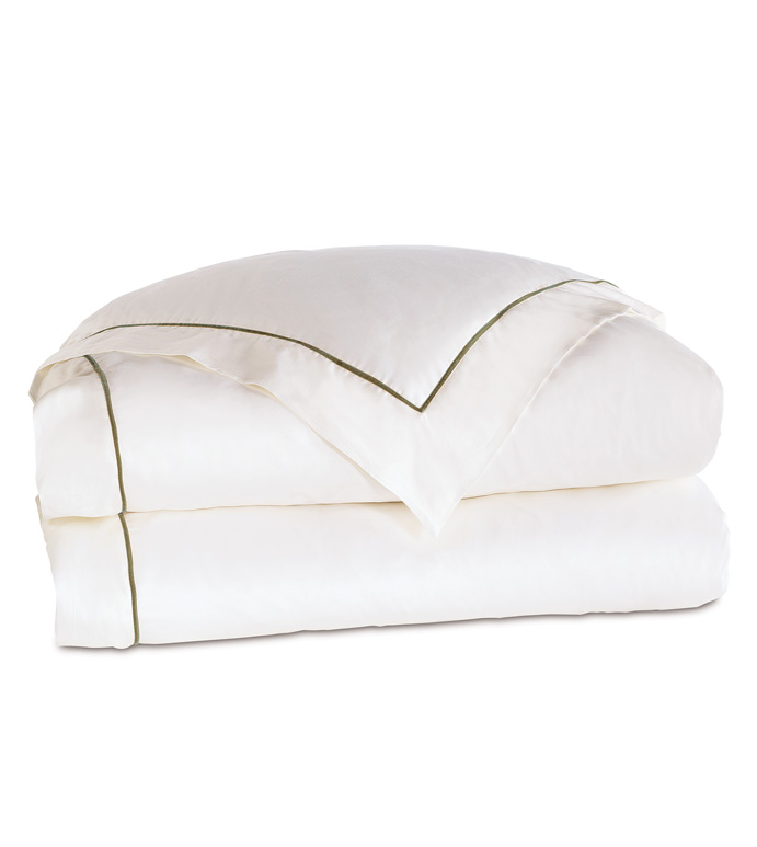 Linea Velvet Ribbon Duvet Cover In White & Oliva