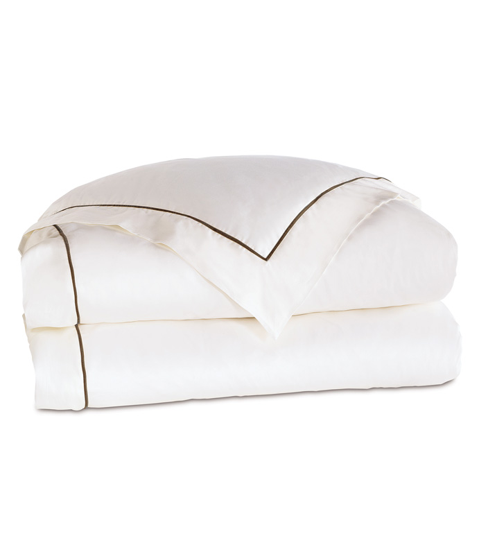 Linea Velvet Ribbon Duvet Cover In White & Walnut