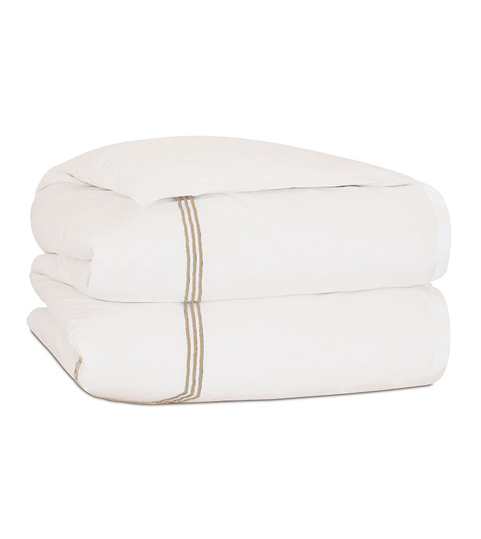 Tessa Satin Stitch Duvet Cover in Ivory/Bisque