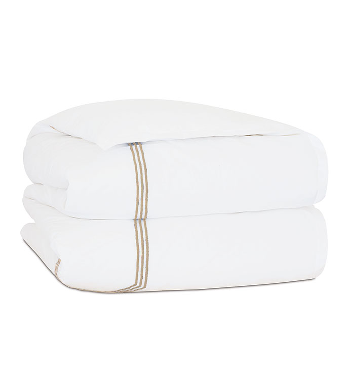 Tessa Satin Stitch Duvet Cover in White/Bisque