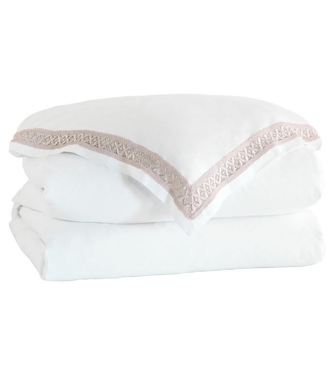 Juliet Lace Duvet Cover in White/Fawn