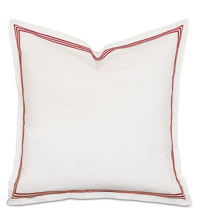 Tessa Satin Stitch Euro Sham in Ivory/Scarlet