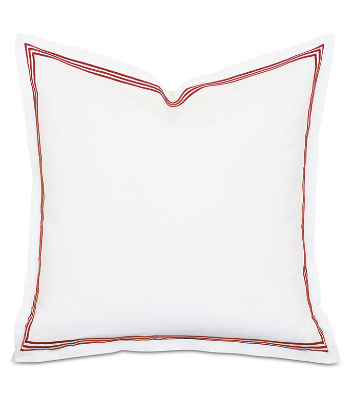 Tessa Satin Stitch Euro Sham in White/Scarlet