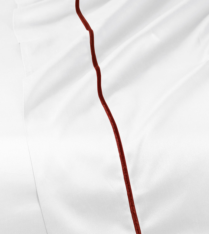 Linea Velvet Ribbon Flat Sheet In White & Shiraz