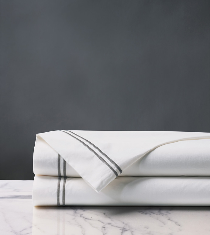 Enzo Satin Stitch Flat Sheet in Dove