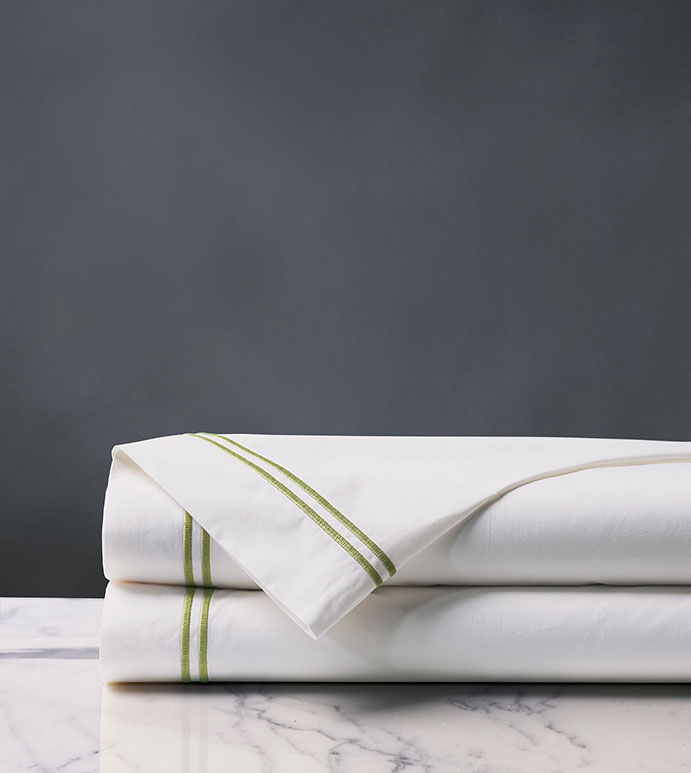 Enzo Satin Stitch Flat Sheet in Lime