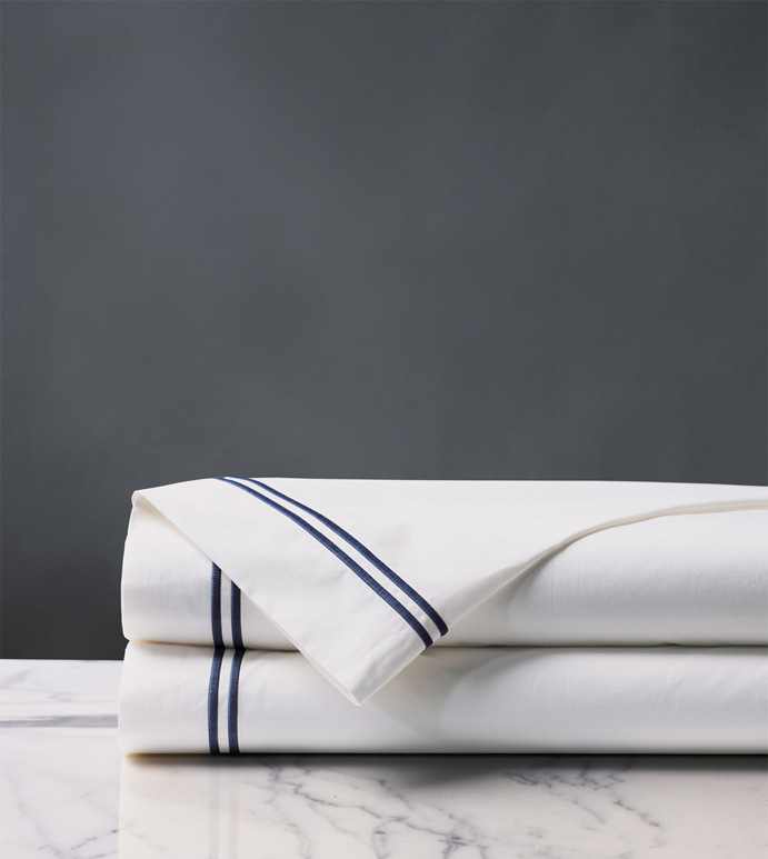 Enzo Satin Stitch Flat Sheet in Navy