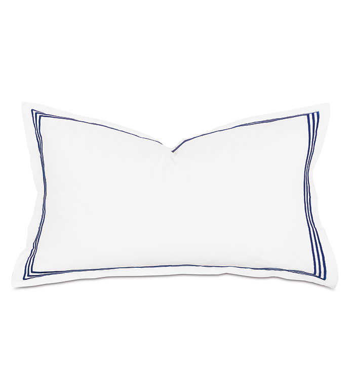 Tessa Satin Stitch King Sham in White/Navy