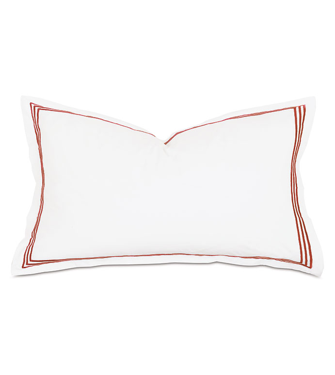 Tessa Satin Stitch King Sham in White/Scarlet