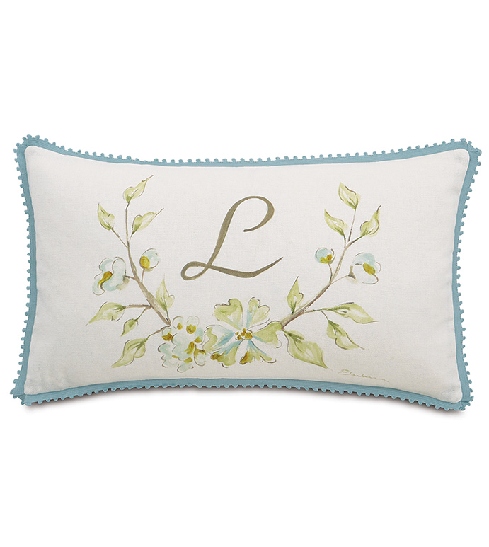 Magnolia Hand-Painted Monogram Decorative Pillow