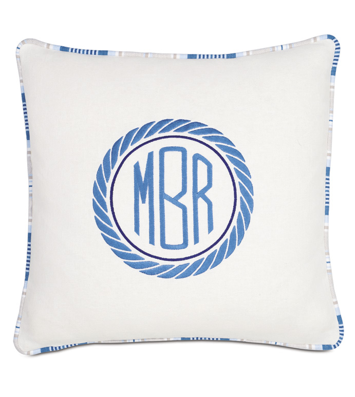 Maritime Embroidered Monogram Accent Pillow In Ivory