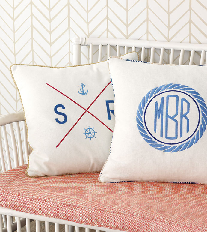 Maritime Embroidered Monogram Accent Pillow In Ivory Eastern Accents