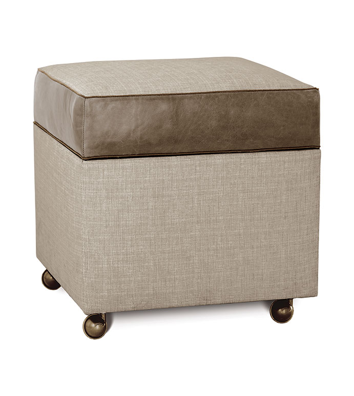 Higgins Leather Trim Storage Ottoman