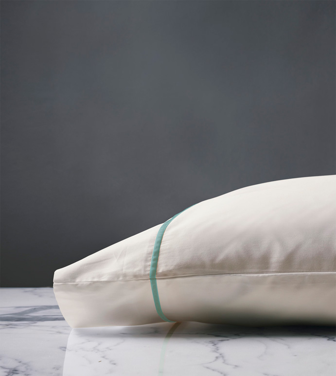Linea Velvet Ribbon Pillowcase In Ivory & Aloe