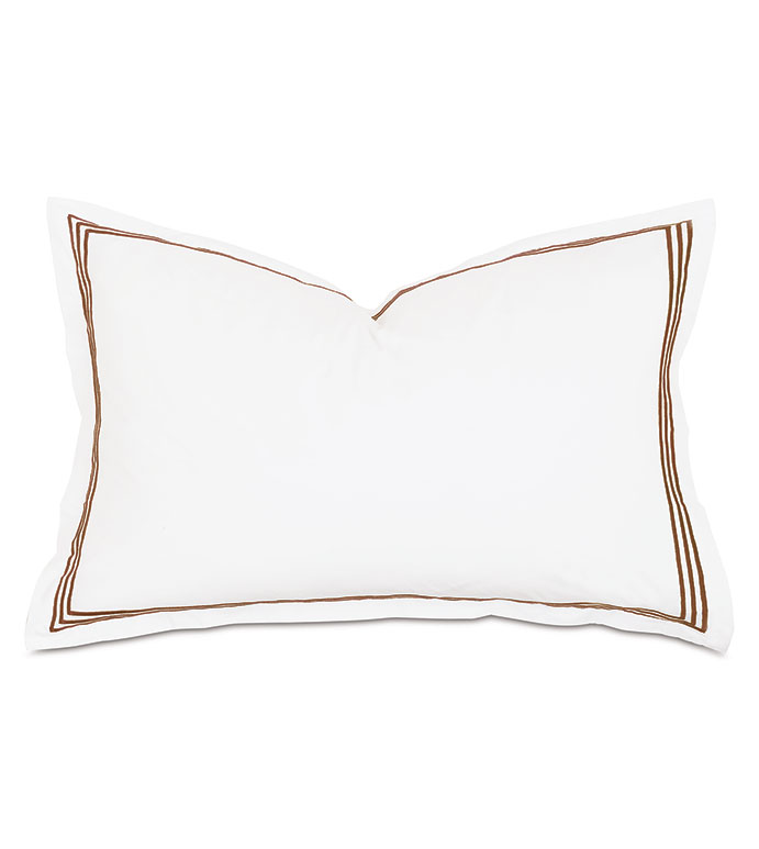 Tessa Satin Stitch Queen Sham in White/Brown