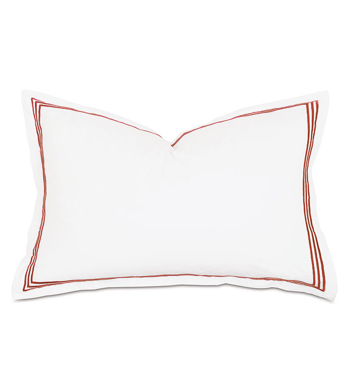 Tessa Satin Stitch Queen Sham in White/Scarlet