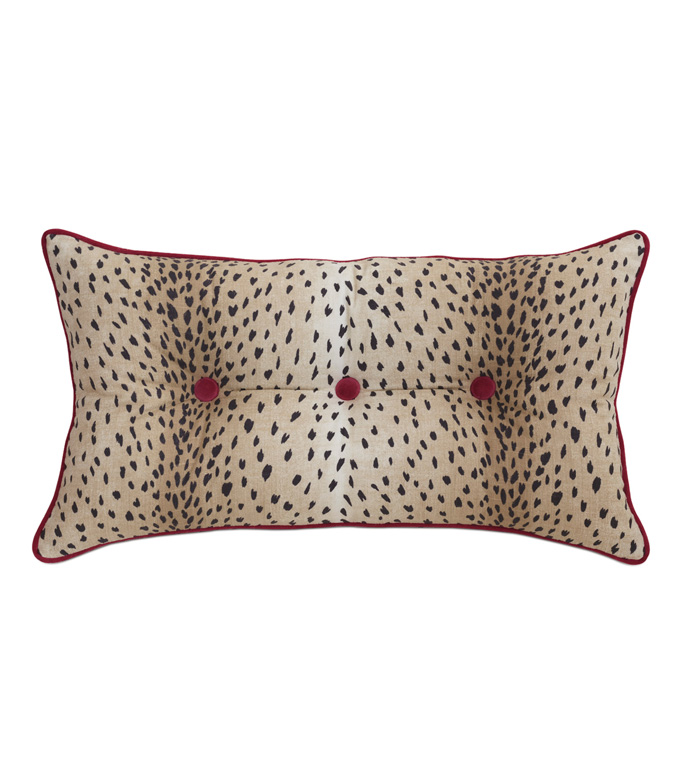 Sloane Button-Tufted Bolster in Raspberry