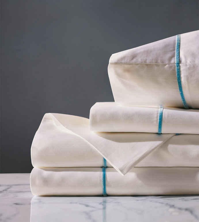 Linea Sheet Set In Ivory & Azure