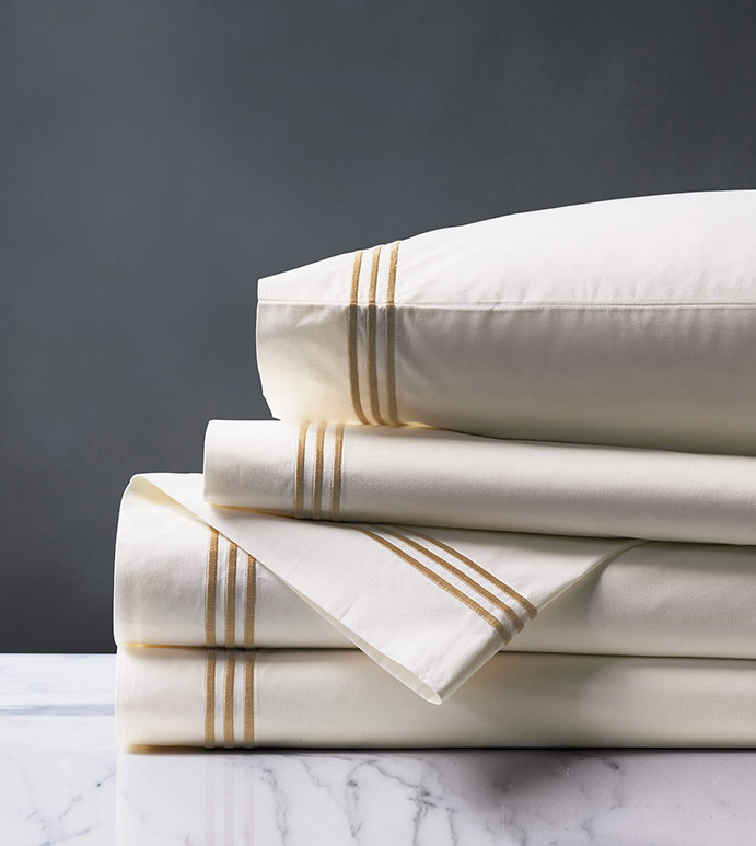 Tessa Satin Stitch Sheet Set in Ivory/Antique