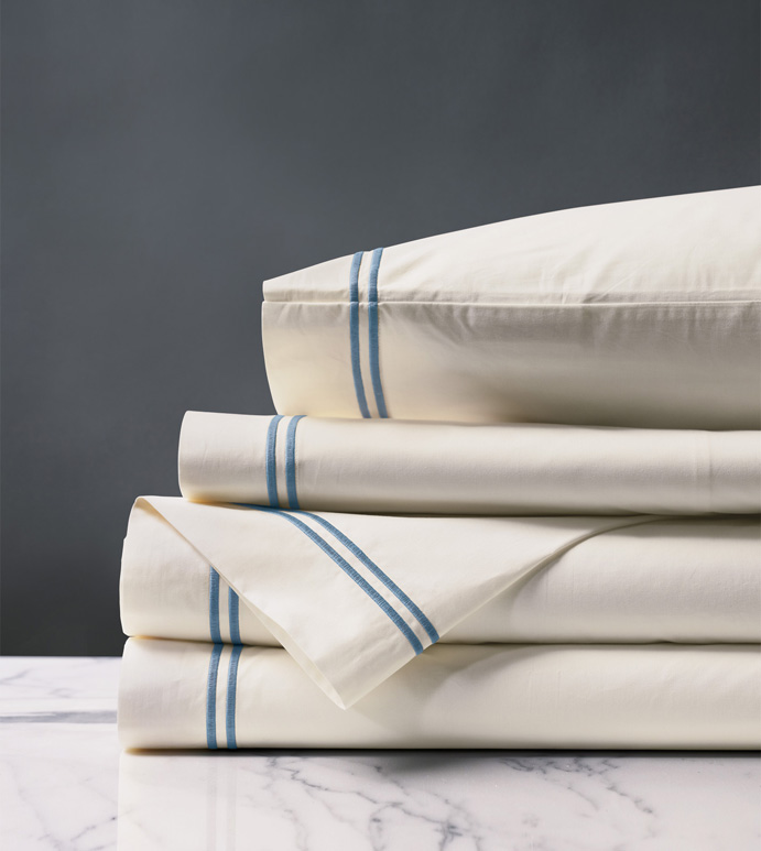 Enzo Ivory/Ocean Sheet Set
