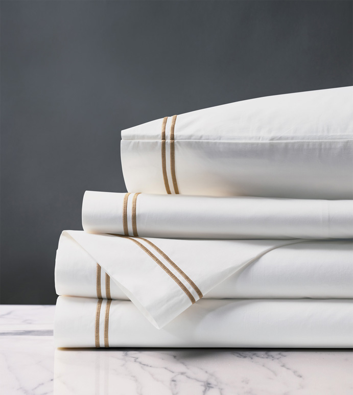 Enzo Satin Stitch Sheet Set in Antique